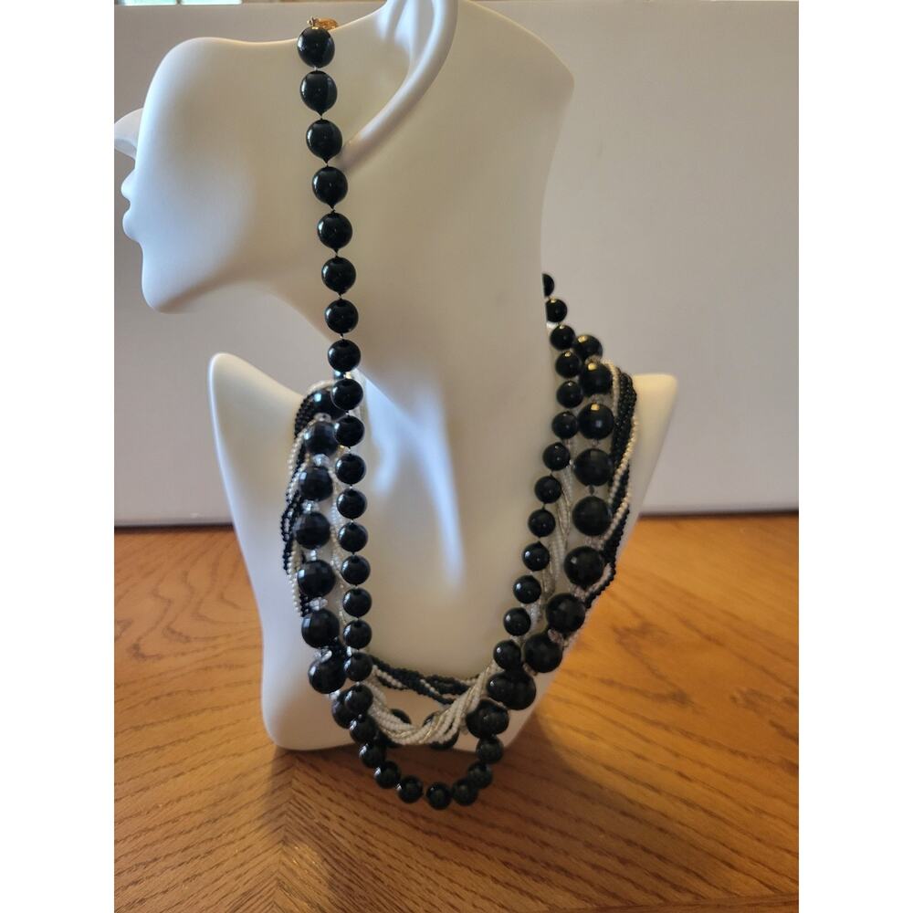 Lot of 4 Vtg Estate Necklace Black White Beaded Twisted Multi-Strand Jewelry - Picture 2 of 14